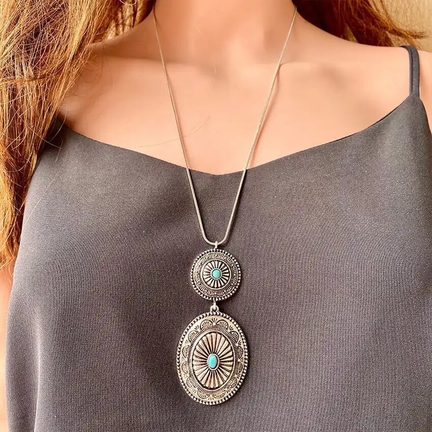 Southwestern Navajo Silver & Turquoise Concho Necklace